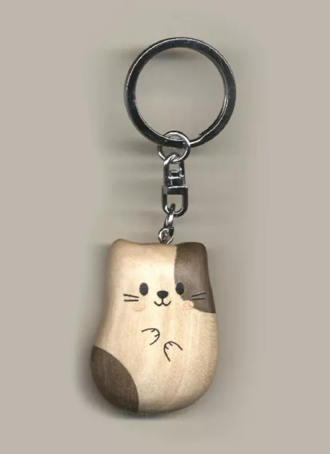 White Cat Wood Keyring | Lovely crafted Hand painted Wood