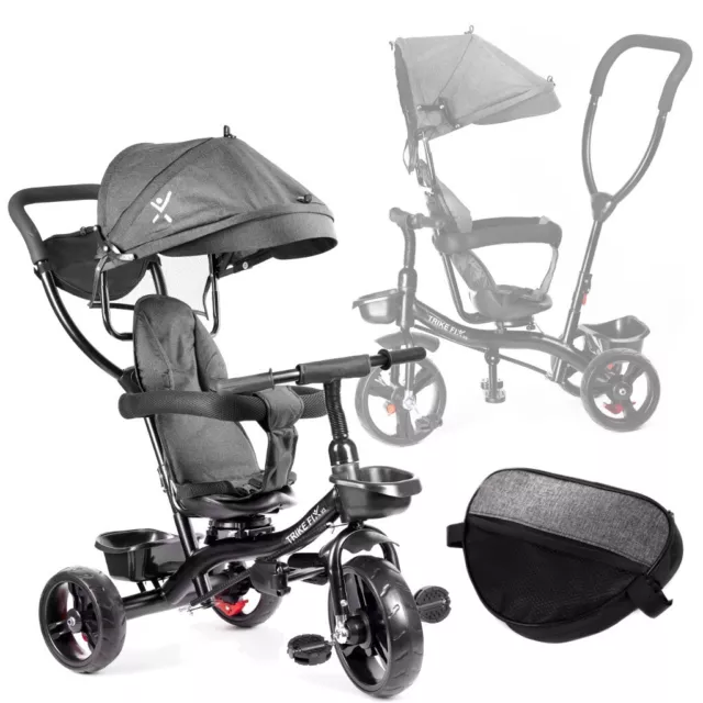 B-Ware Kinderdreirad Kinderwagen Schieber Trike 7in1 Kinderbuggy Kinder Dreirad