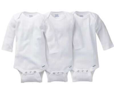 GERBER Baby Boy or Girl Unisex 3-Pack Long Sleeve Onesies - White - BRAND NEW