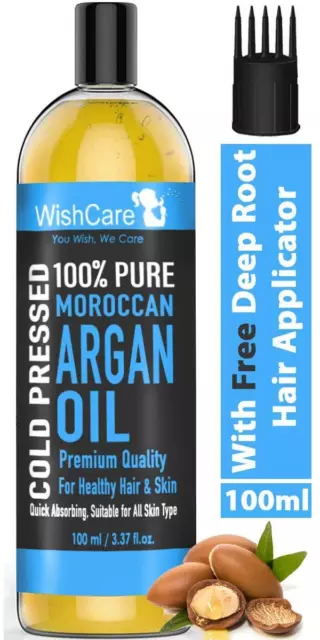 WishCare 100% Pure Froid Pressé Marocain Argan Huile pour Tous Cheveux et Peau