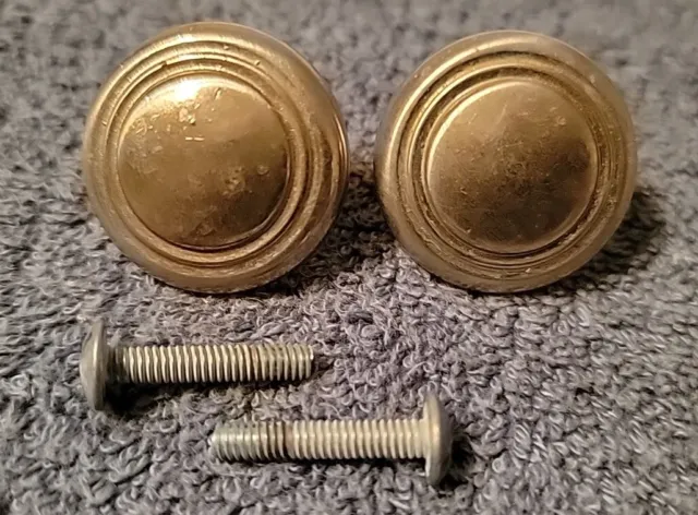 Pair Vintage Small Solid Metal Nickel Finish Knobs Drawer Pulls Cabinet Knobs