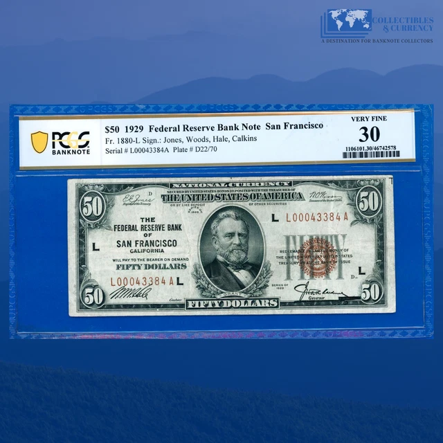 Fr.1880-L 1929 $50 Fifty Dollars FRBN San Francisco CA, PCGS 30 #43384