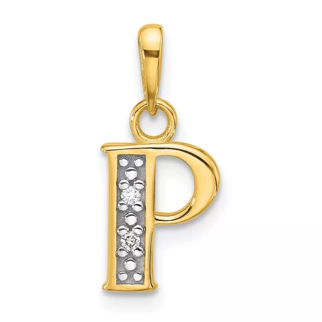 14K Two-tone Gold Diamond Letter P Initial Pendant for Womens Mens 1g L-18.5 mm