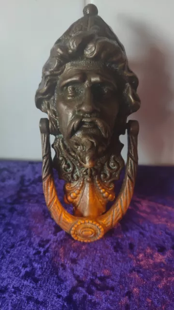 Vintage Byzantine King Metal Door Knocker Brass Heavy Detailed Face Sorcerer