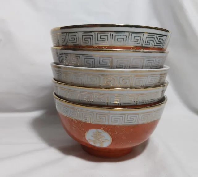 Rare  porcelain rice bowl(万寿无疆) D12*H6cm 5pcs marked