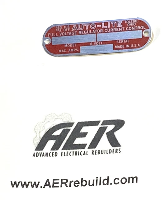 AUTOLITE RED FULL Voltage Regulator Current Control ID Tag Nameplate