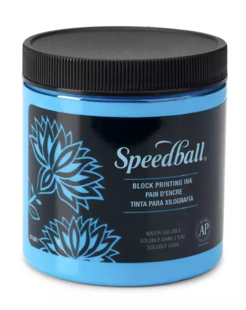 Speedball Water-Soluble Block Printing Ink Fluorescent Blue 8oz (3825)