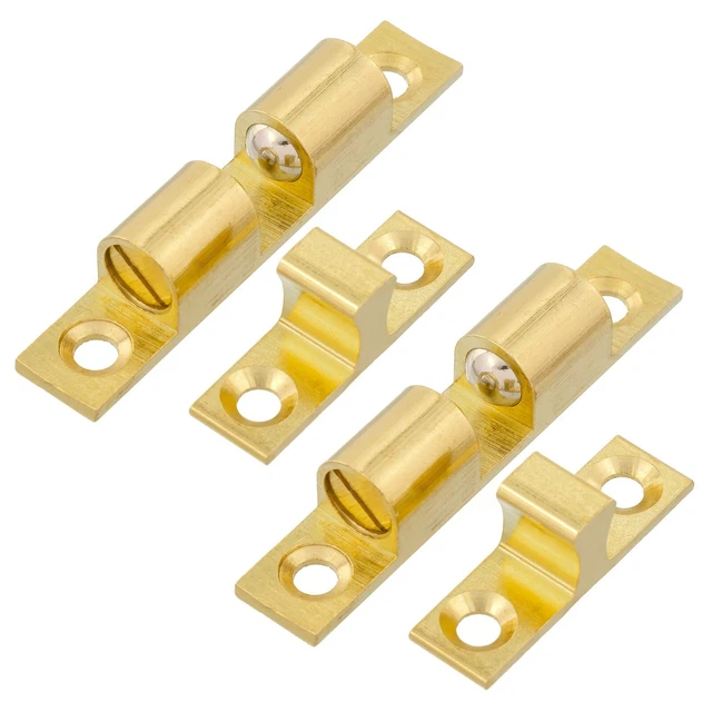 2 Sets Brass Plated 60mm Double Ball Catch Latch Spring Steel Cabinet Door Stop