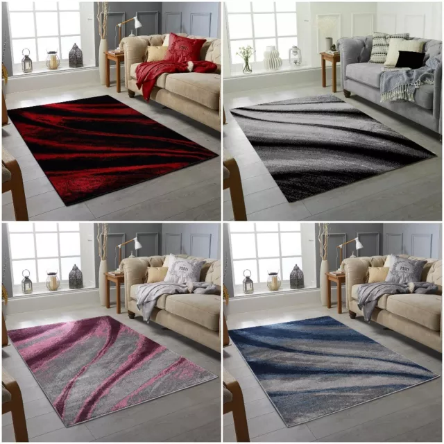 Modern Soft Waves Carpet Rugs Design Small Large Living & Bed Room