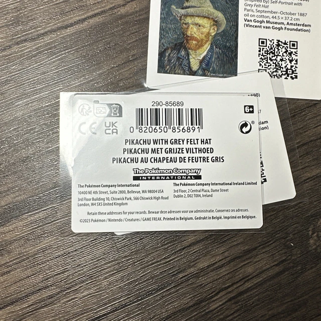 PIKACHU MIT GRAUEM Filzhut Promo Vincent Van Gogh Einsatzkarte Neuwertig x 3 EUR 11,73
