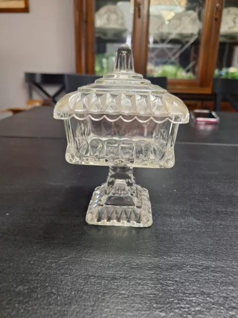 Vintage Jeanette Glass Wedding Cake Box Compote Pedestal Candy Dish With Lid