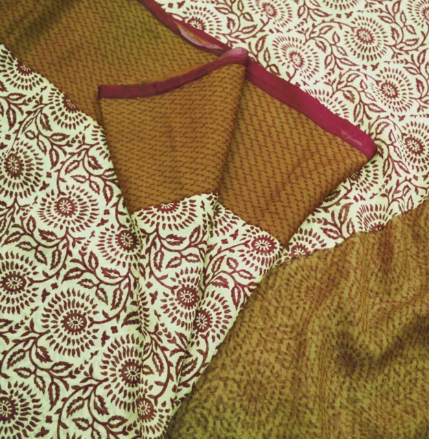 VINTAGE SAREE PURE Chiffon Silk Printed Indian Sari Craft Fabric Sewing ...