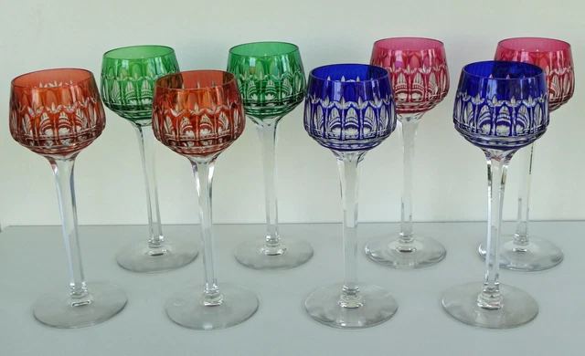 SAINT LOUIS -  8 Grands Verres à Vin du Rhin Roemer Cristal Overlay ca 1930