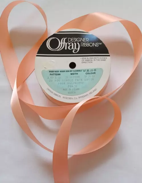 5.5 metres Offray Ribbon on the spool - 23mm -  single face satin - peach