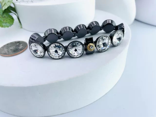 Henri Bendel Black Tone Swarovski Crystal Logo Snap Bracelet