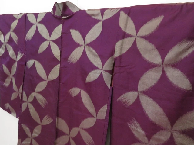 1130T07z510 Vintage Japanese Kimono Silk HAORI Dark Purple Shippo 2