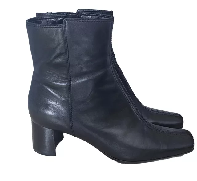 Vtg NINE WEST Y2k 90s Ankle Boots Size 7.5 Chunky Heel Black Leather Runs Narrow