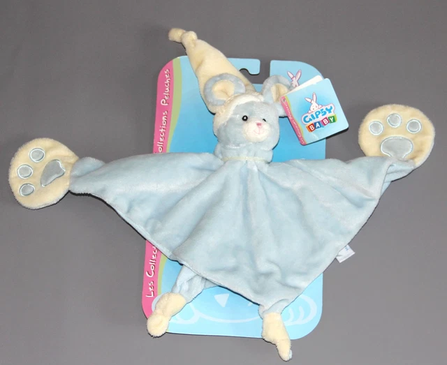 Doudou Plat Souris Bleu Ciel Empruntes Gipsy    Neuf