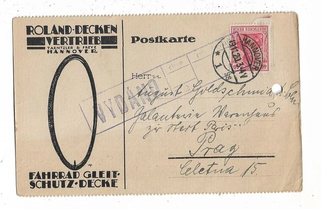 GERMANY 1920s POSTAL CARD FROM HANNOVER/PAID 40 Rp GERMÁNIA-ADVERTISING