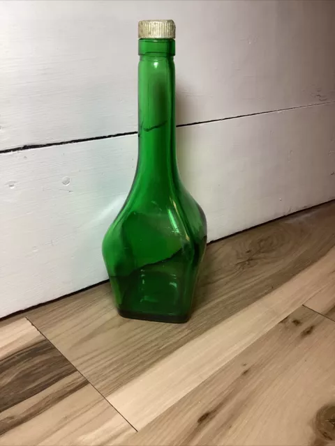 Vtg Green Glass Liquor Bottle. Missing L+I On Bottom Found W/ Ww2 Items Plz Read