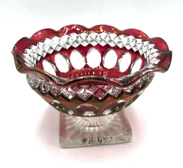 Vintage Westmoreland  Cranberry Ruby Thumbprint Ruffled Compote Candy Dish Bowl