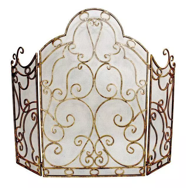 Delamere Design 3-Panel Fireplace Screen in Burnished Gold with Scroll Design