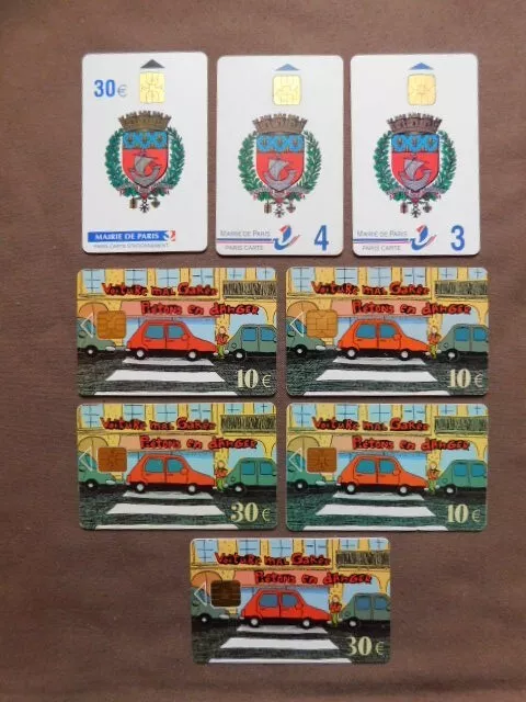 8 different Chip Cards Mairie de Paris / Paris Cartes