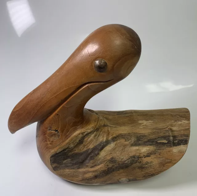 Vintage Gaspar Mendoza Signed Carved Pelican Sculpture Drift Wood Bird