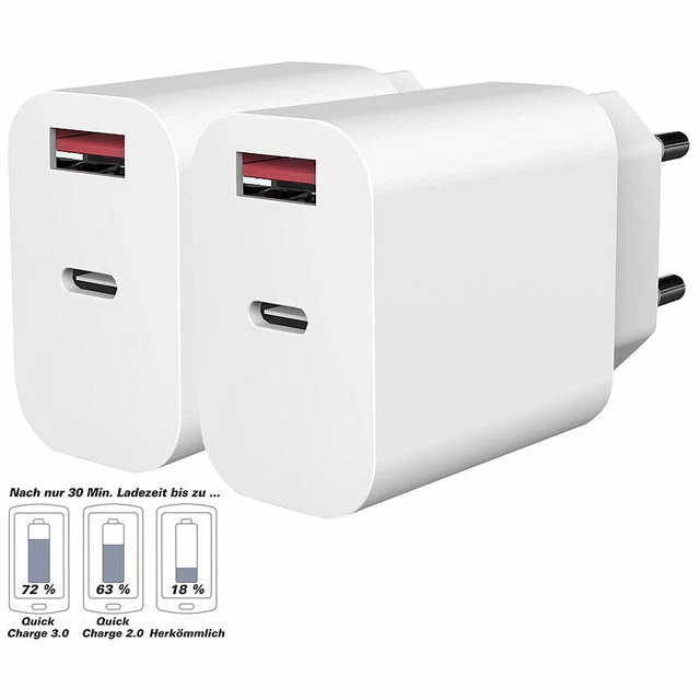 revolt 2er USB-Netzteile für Typ A & C, PD bis 20 Watt, Quick Charge 3.0, 3 A