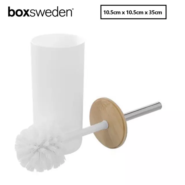 Bathroom Toilet Brush With Holder Bamboo Top Cleaning Brush Set 10.5x35cm White