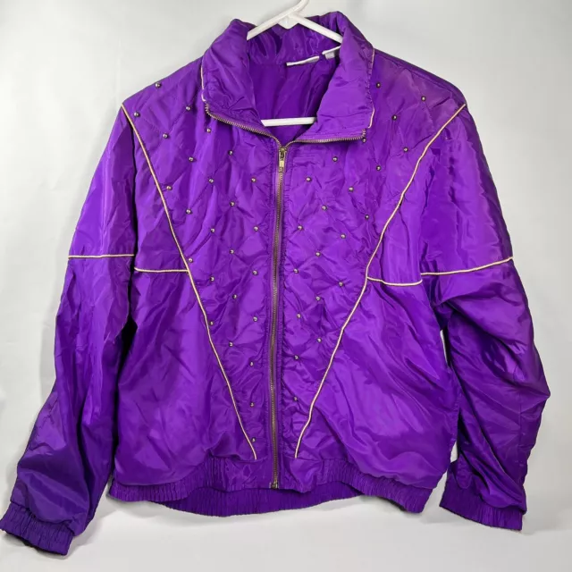 Vintage 80s Blair Boutique Purple Gold Lightweight Studded Jacket Womens Med