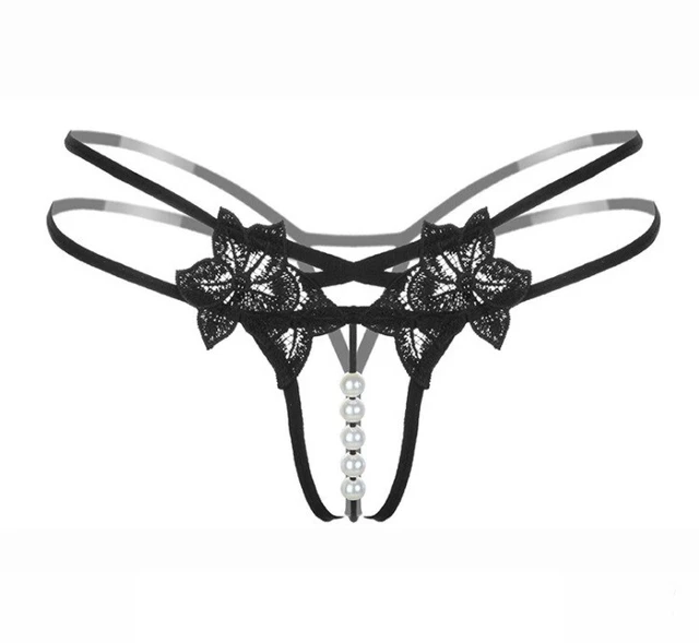 Sexy Thongs Panties Open Crotch Crotchless Night Underwear Pearl Lace G-string