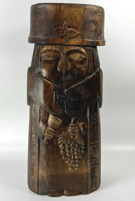Vintage German Wine Box Holder Hand Carved Oak Folk Art Bottle Casket Hidden