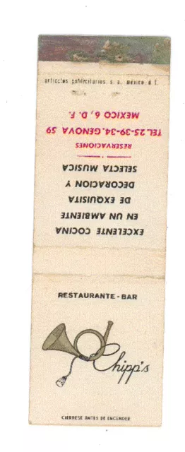 Chipp's Restaurante Bar Mexico Matchbox Label Anni '50 America