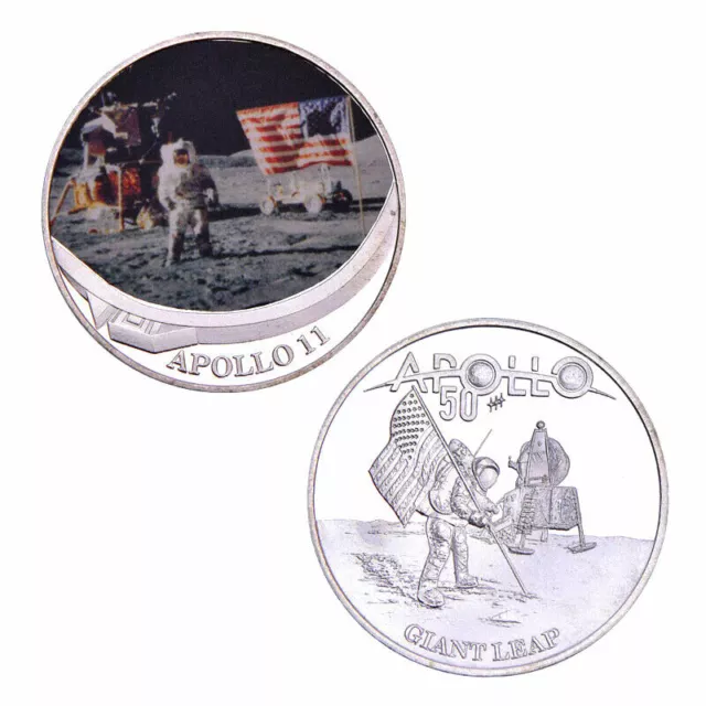 ★★ Magnifique Medaille Plaquee Argent ● Apollo , Astronautes, Lune, Spatial ★★★