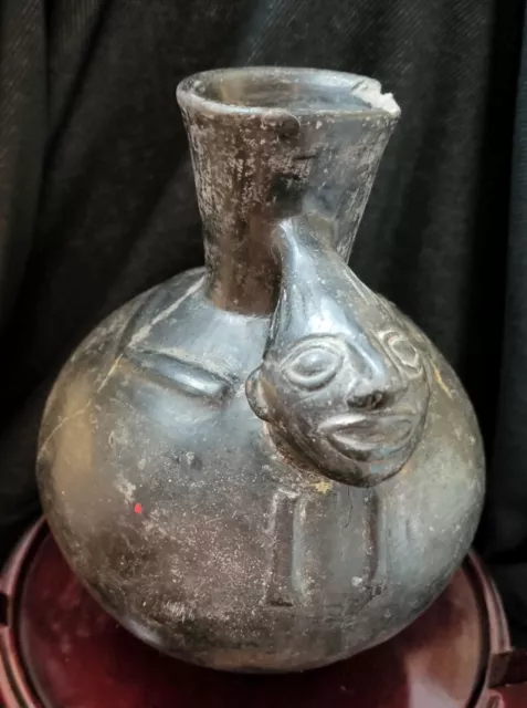 Pre-Columbian Chimu effigy Pot 900-1470 AD Black Ware Whistle Peru repaired