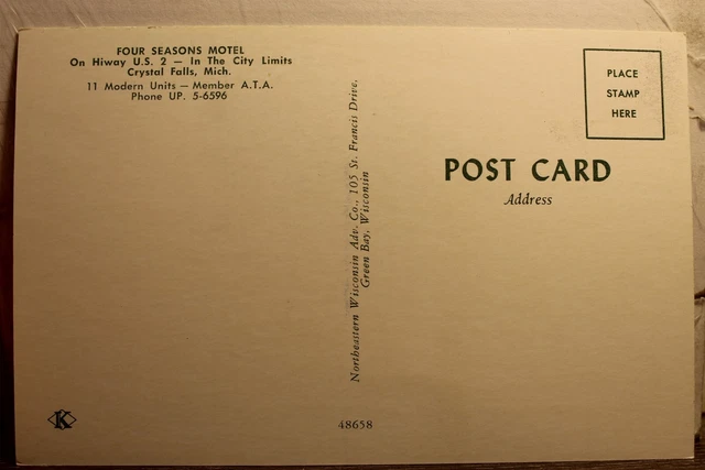 Michigan MI Crystal Falls Four Seasons Motel Postcard Old Vintage Card View Post 2