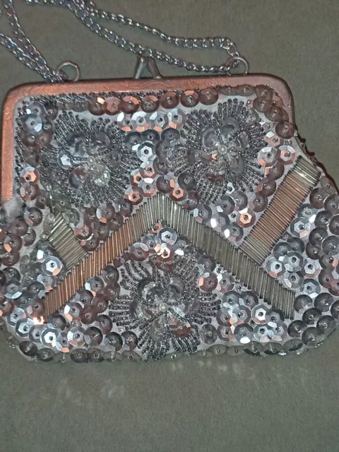 Vintage 70s 80s Silver Sequins Clutch Bag Purse