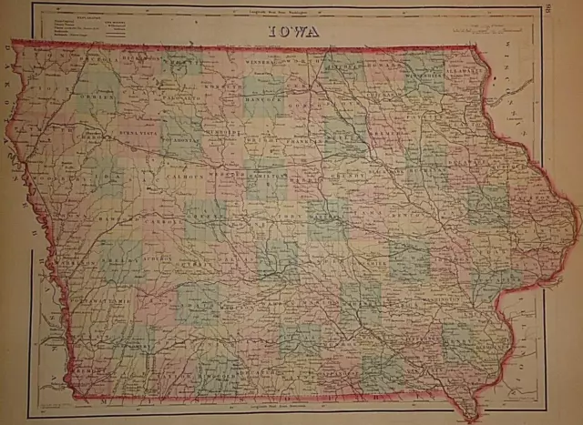 Vintage 1876 IOWA MAP Old Antique Original OW GRAY Atlas Map