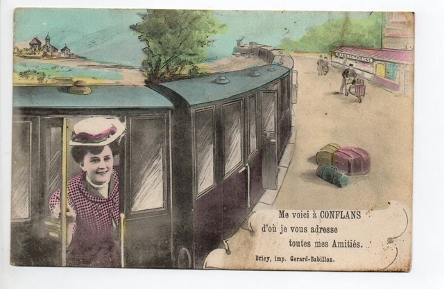 CONFLANS JARNY Meurthe et moselle CPA 54 me voici à conflans femme train