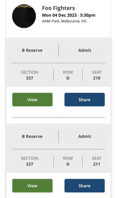 Foo Fighters 2 Tickets Dec 4 Melbourne