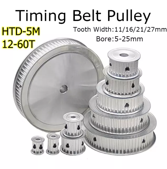 HTD-5M 12-60T Timing Belt Pulley Without Step Bore5-25mm Tooth Width 11/16/21/27