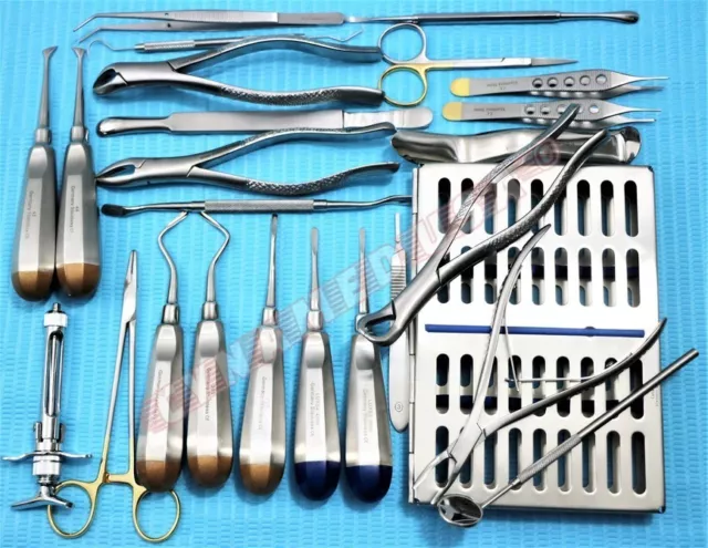 German 25 Pc Oral Dental Surgery Extracting Elevators Forceps Instrument Kit Set