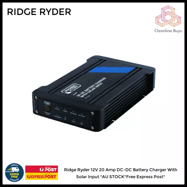 Ridge Ryder 12V 20 Amp DC-DC Battery Charger With Solar Input *AU STOCK*Free Exp