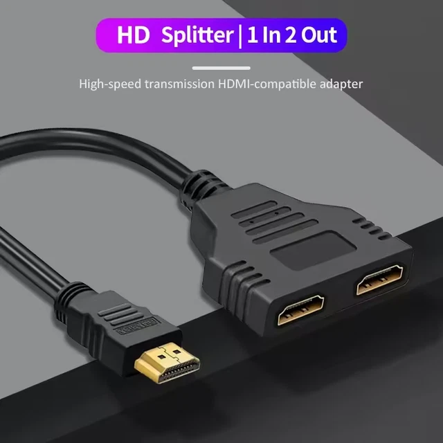 HDMI SPLITTER ADAPTER Cable 1 Input 2 Output for Office monitor pc ...