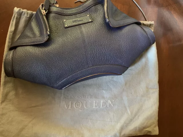 Authentic ALEXANDER McQUEEN Clutch Hand Bag  Leather  Navy Clutch