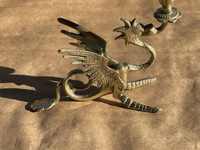 Antique Griffin Gryphon Brass Dragon Candle Holder