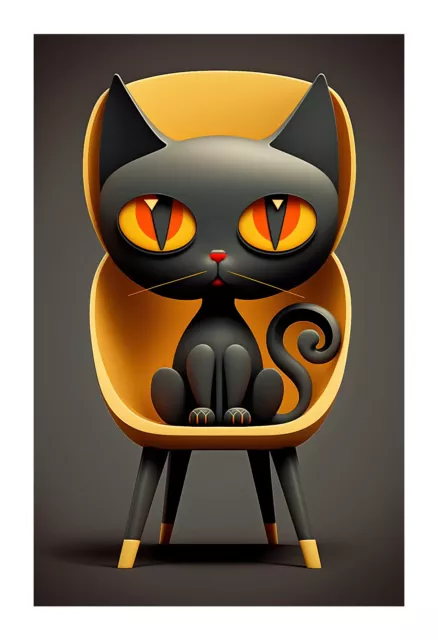 1960s Mid Century Modern Black Cat Art Print mcc2