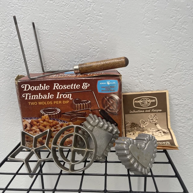 Vtg Nordic Ware Double Rosette and Timbale Iron 4 Molds Recipes Orig Box