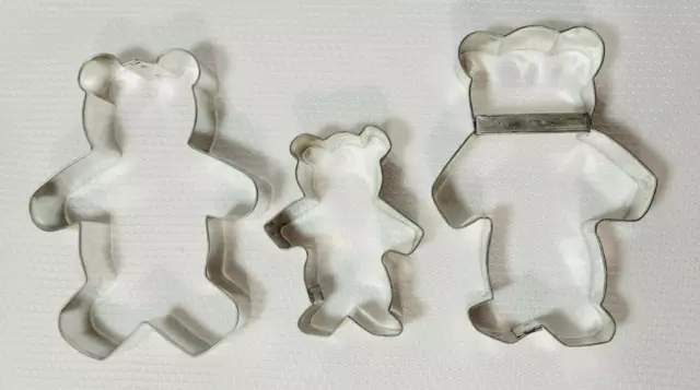 Vintage Teddy Bear Cookie Cutters Metal Aluminum Lot of 3